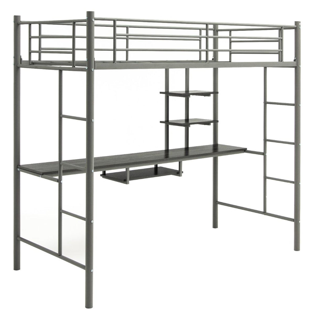 Lit Mezzanine En Métal Avec Bureau et  Etagères 
