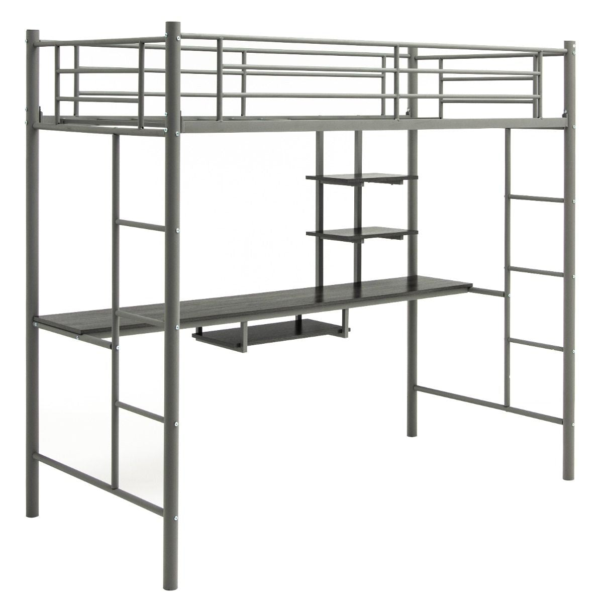 Lit Mezzanine En Métal Avec Bureau et  Etagères 