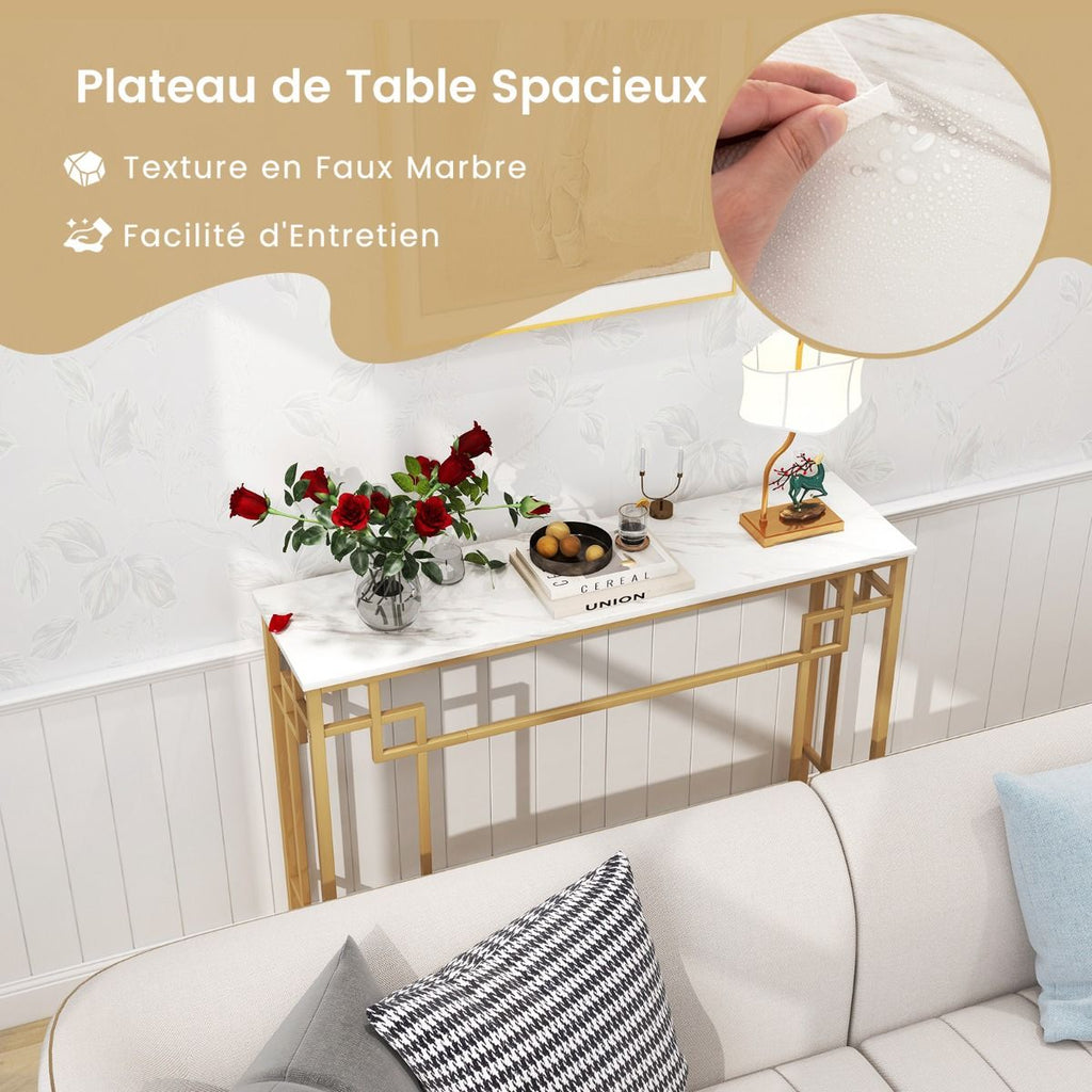 able Console en Faux Marbre Blanc et Métal Doré
