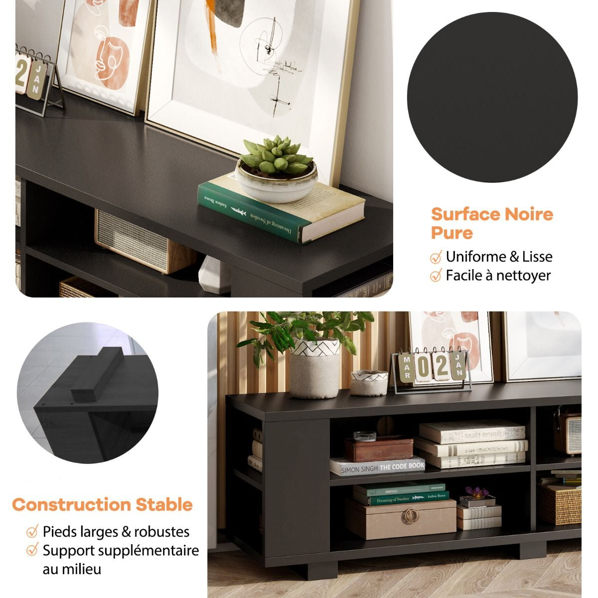 Meuble TV avec Rangements et Étagère Réglable /  150cm