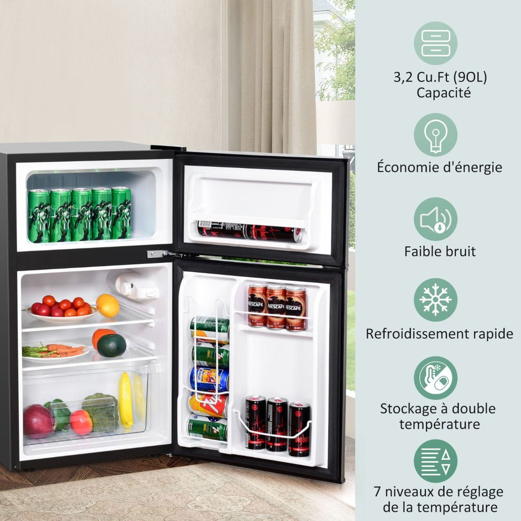 Réfrigérateur Compact 90 L à 2 Portes avec Congélateur Séparé