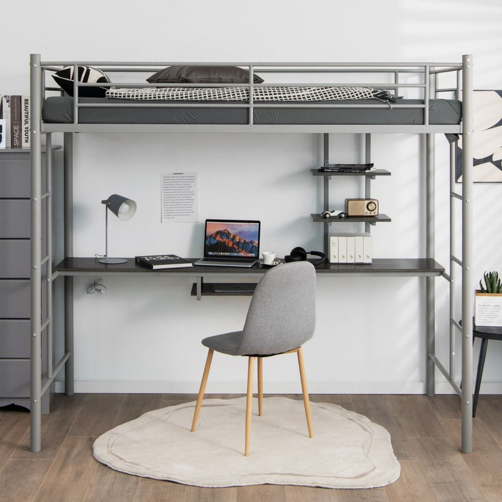 Lit Mezzanine En Métal Avec Bureau et  Etagères 
