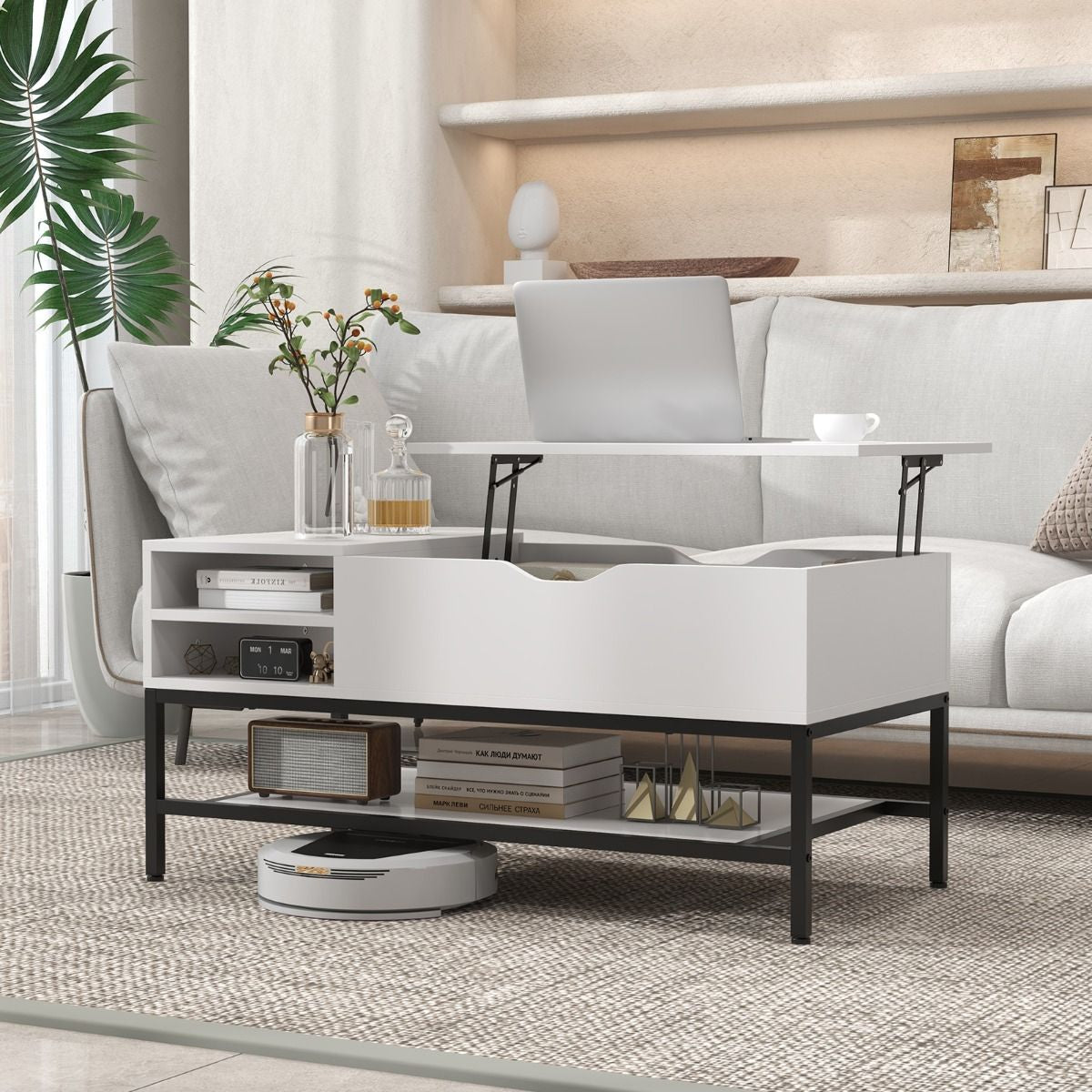 Table Basse Relevable avec Rangement – Design Industriel