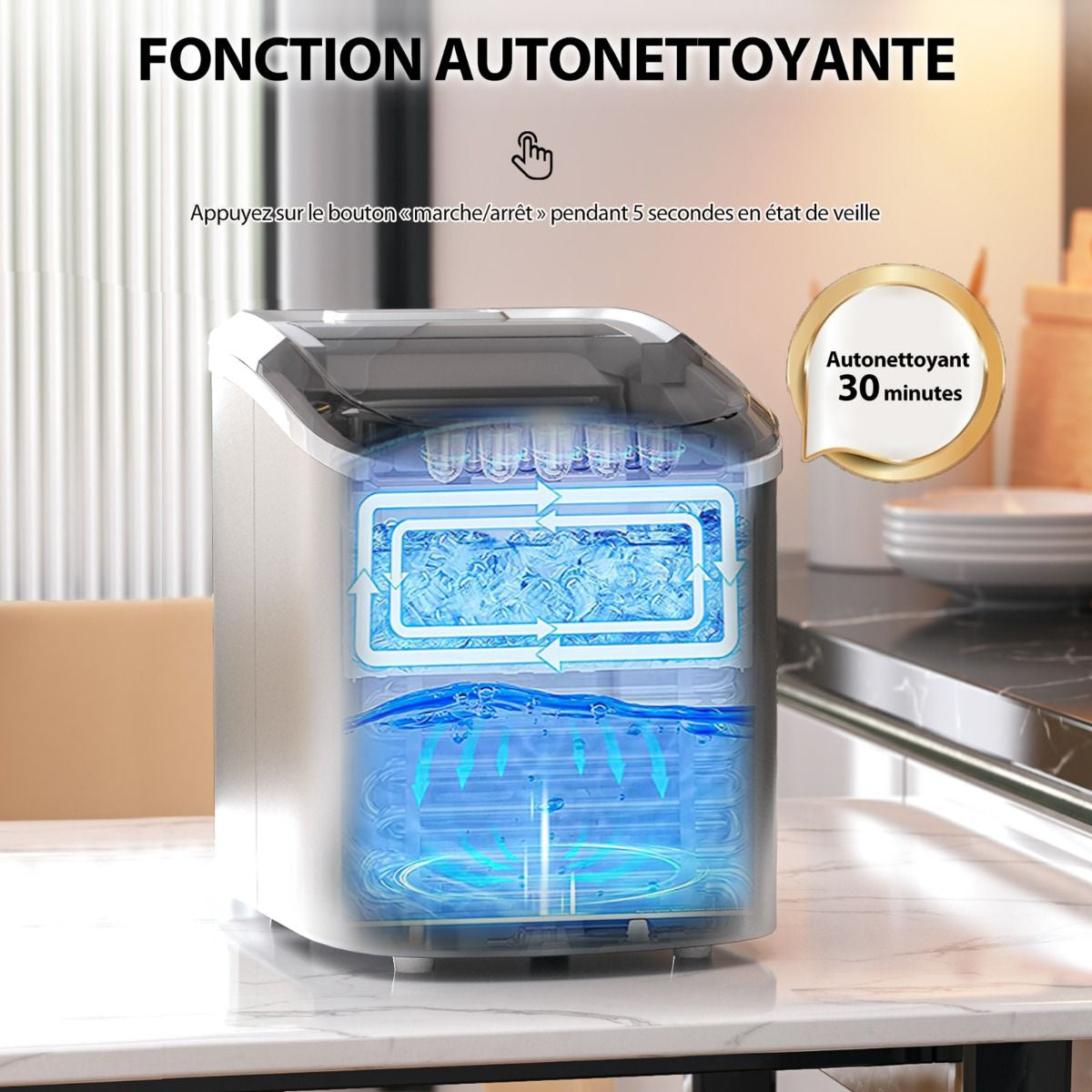 Machine à Glaçons Portable 12 kg/24 h – 2 Tailles de Glaçons