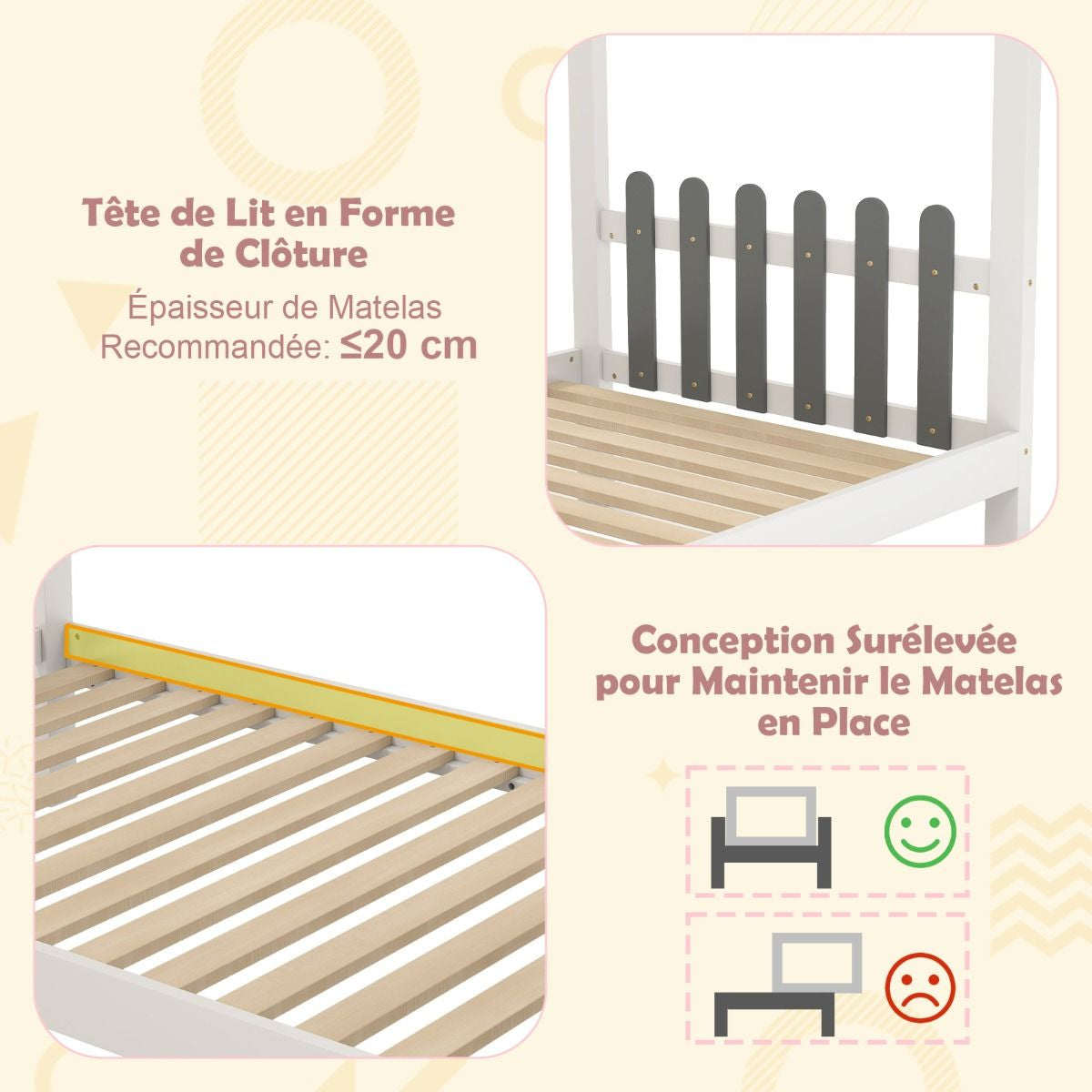 Lit Maison avec Bureau Intégré, Rangements et Tête de Lit Clôture