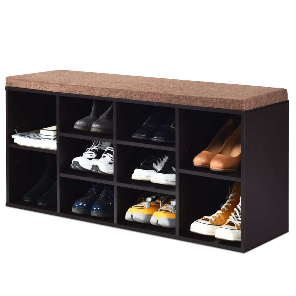 Banc à Chaussures avec Coussin Rembourré et Rangements