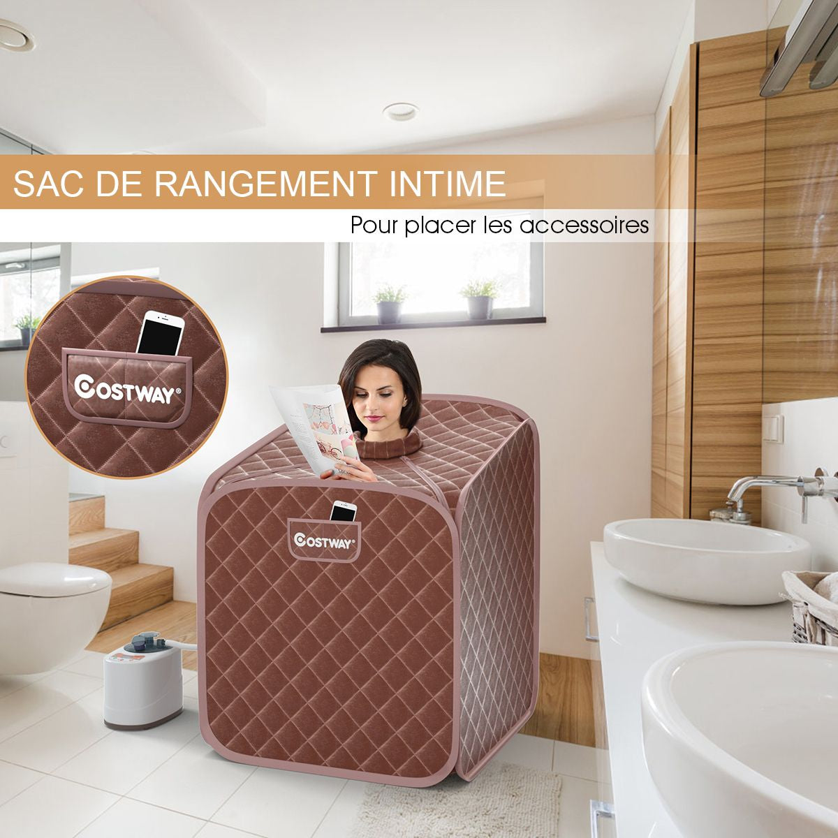 Sauna Spa à Vapeur Portable avec télécommande et accessoires