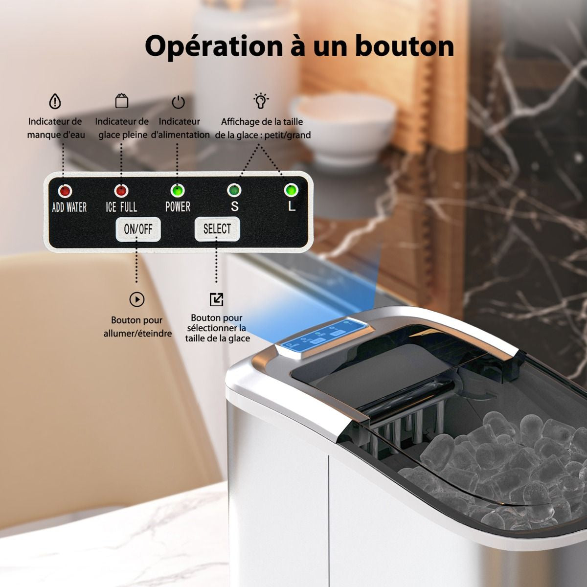 Machine à Glaçons Portable 12 kg/24 h – 2 Tailles de Glaçons