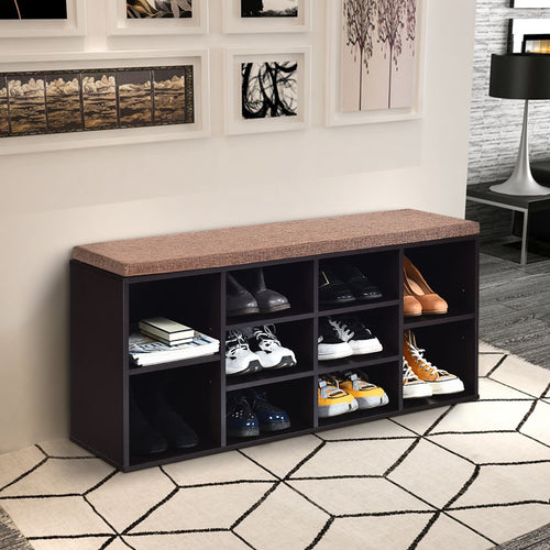 Banc à Chaussures avec Coussin Rembourré et Rangements