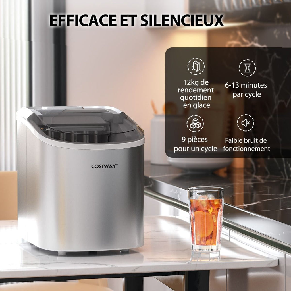Machine à Glaçons Portable 12 kg/24 h – 2 Tailles de Glaçons