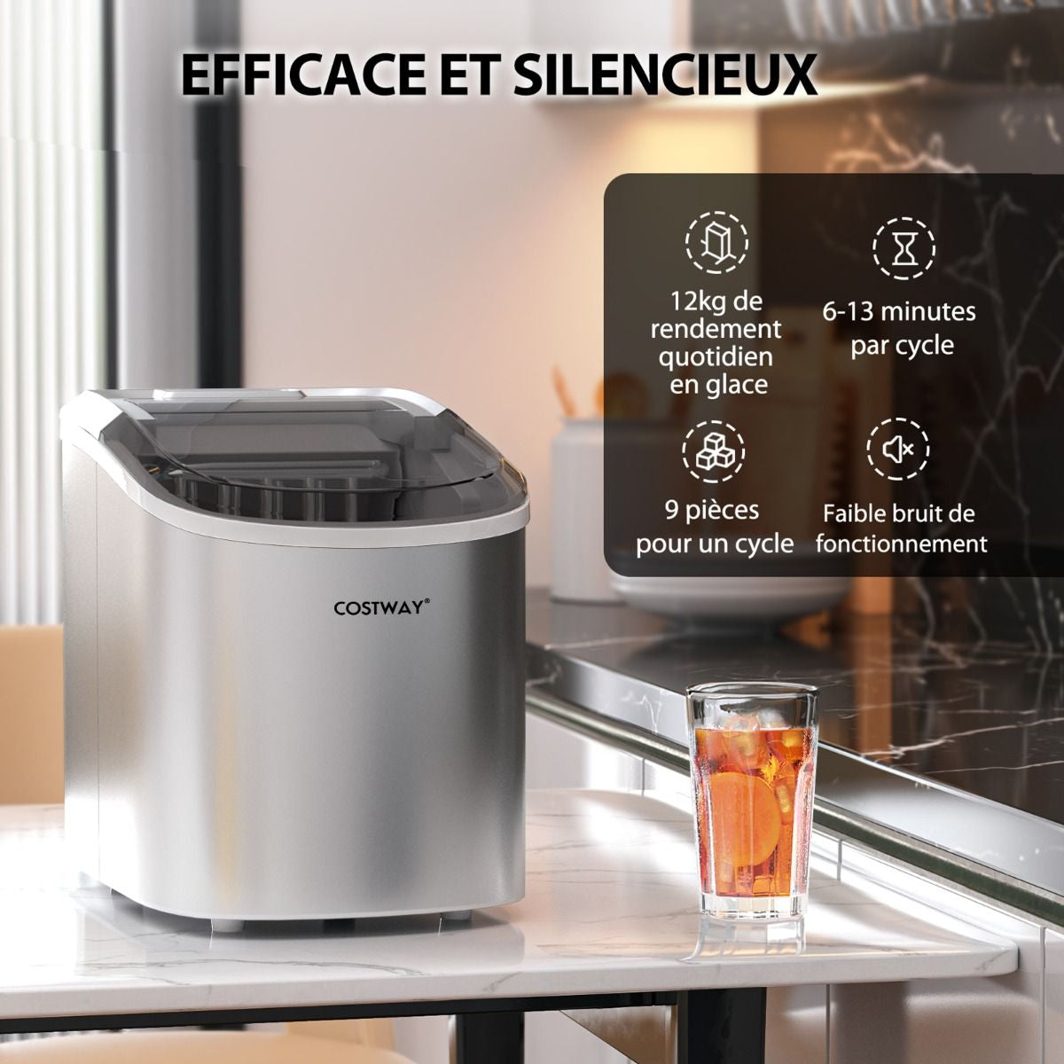 Machine à Glaçons Portable 12 kg/24 h – 2 Tailles de Glaçons