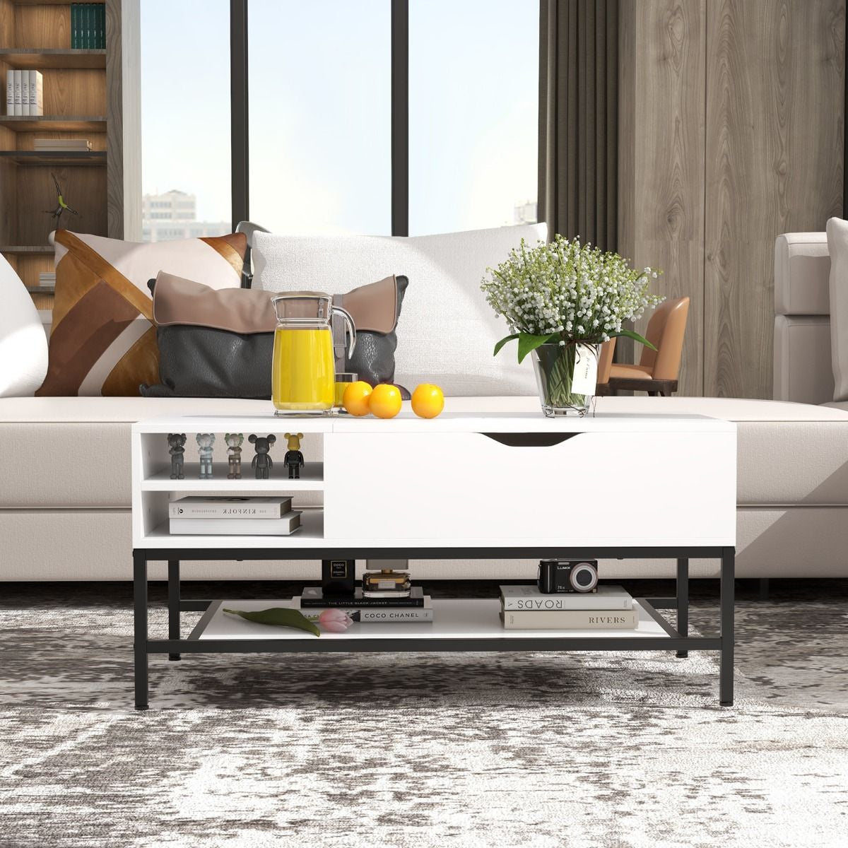 Table Basse Relevable avec Rangement – Design Industriel