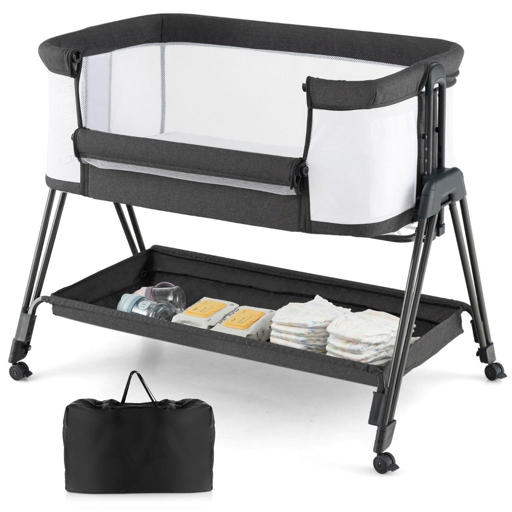 Lit Cododo Bébé Réglable 7 Positions avec Matelas, Roues et Rangement
