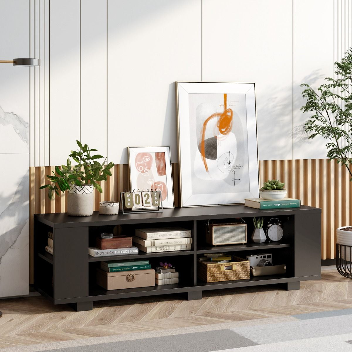 Meuble TV avec Rangements et Étagère Réglable /  150cm