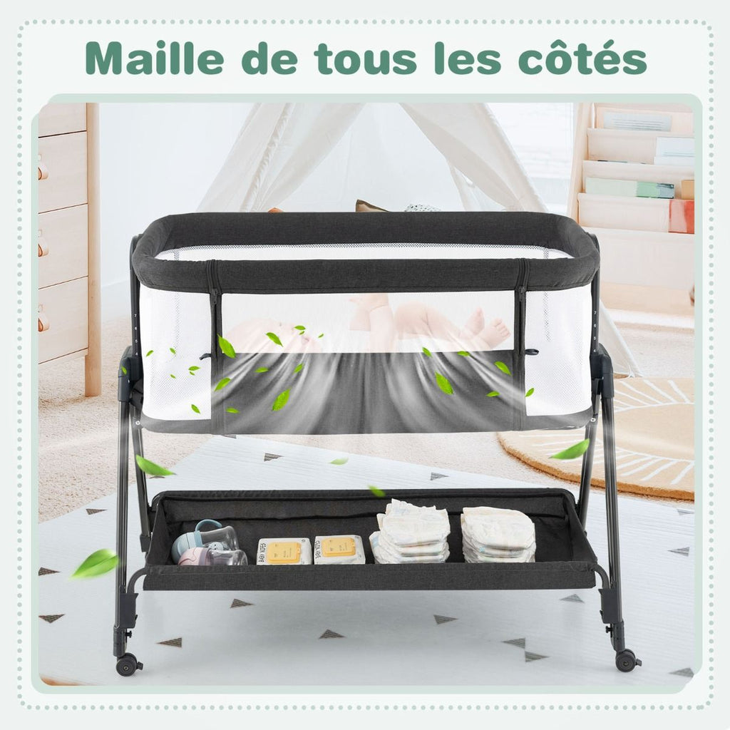 Lit Cododo Bébé Réglable 7 Positions avec Matelas, Roues et Rangement