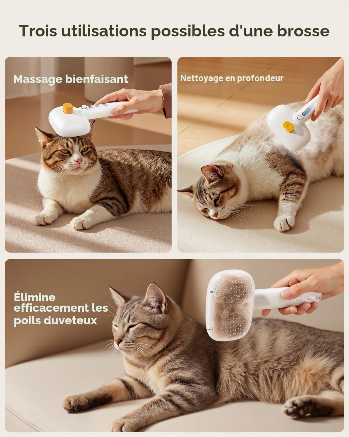 Brosse Vapeur 3-en-1 pour Chat et Chien