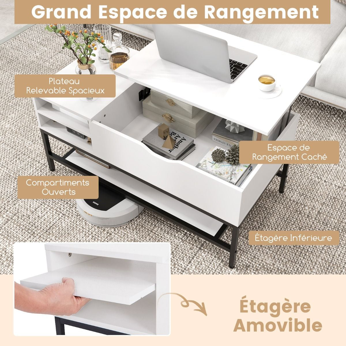 Table Basse Relevable avec Rangement – Design Industriel