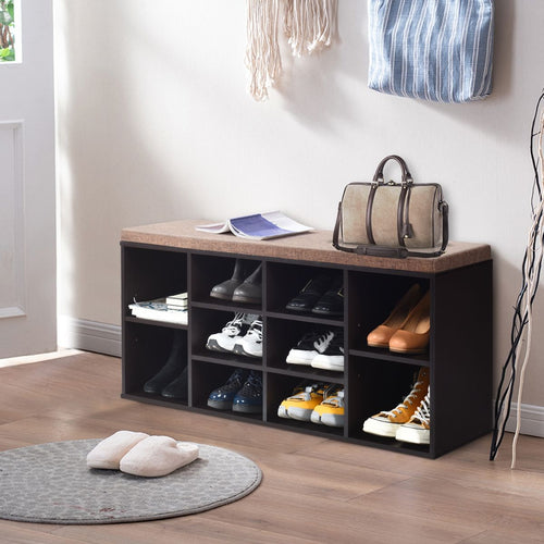Banc à Chaussures avec Coussin Rembourré et Rangements