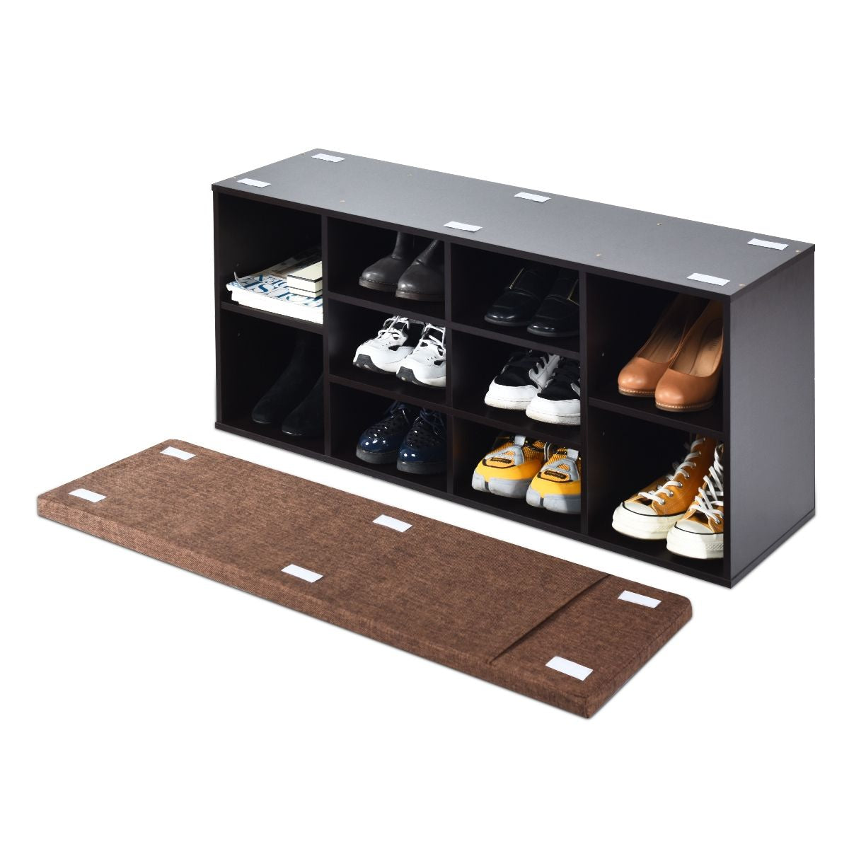 Banc à Chaussures avec Coussin Rembourré et Rangements