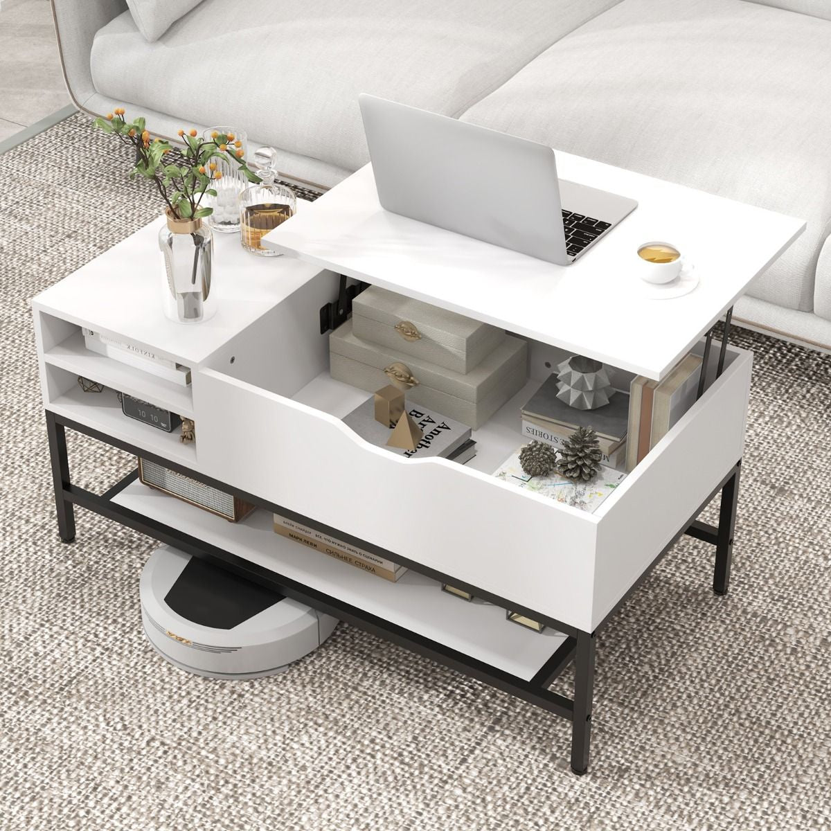 Table Basse Relevable avec Rangement – Design Industriel