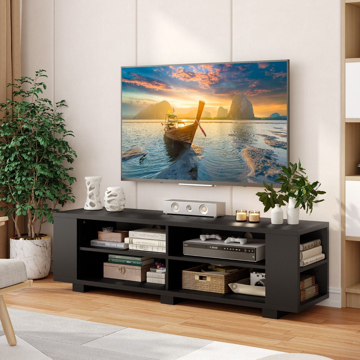 Meuble TV avec Rangements et Étagère Réglable /  150cm