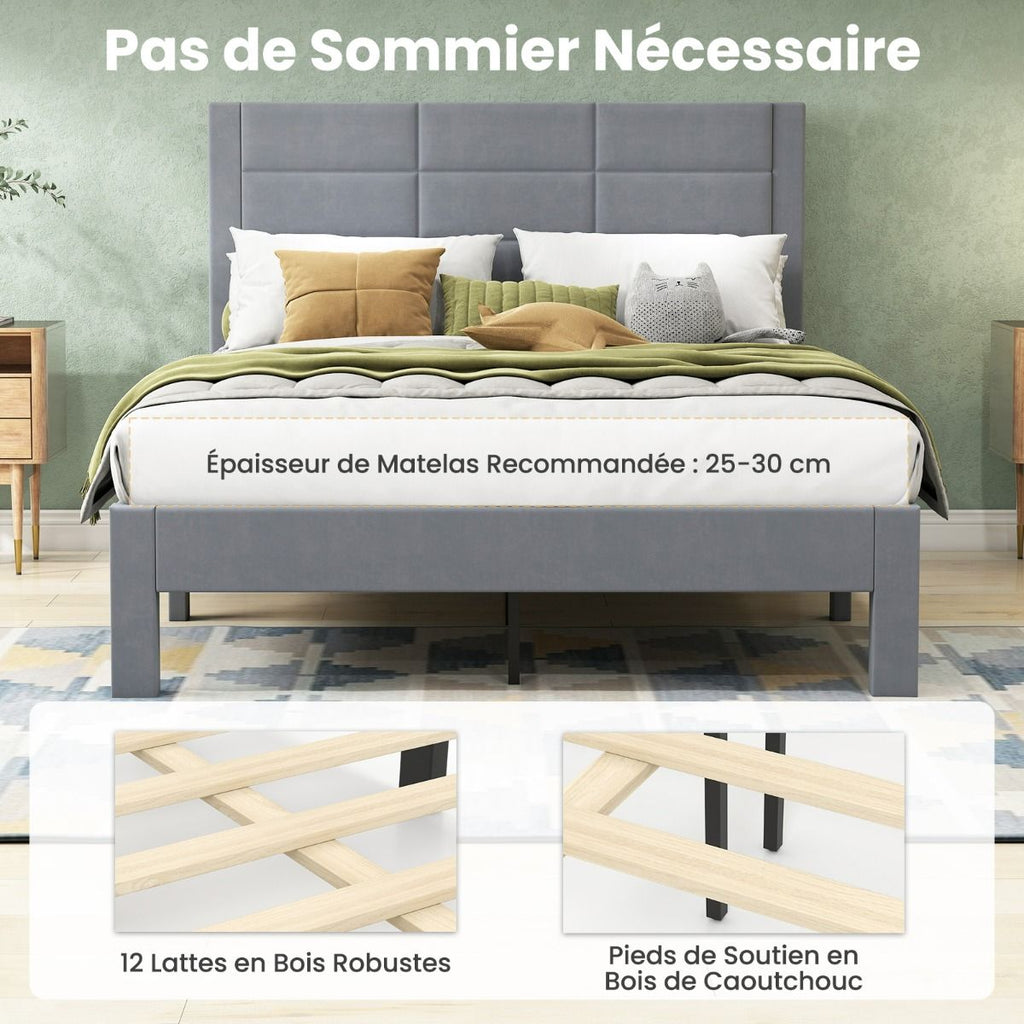 Lit Double Rembourré en Velours avec Tête de Lit