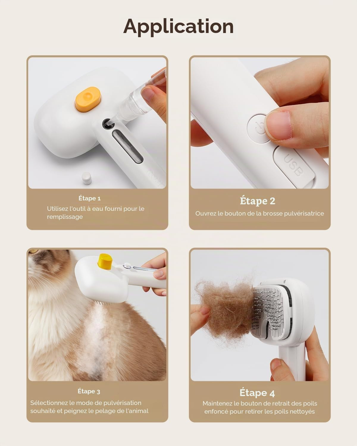 Brosse Vapeur 3-en-1 pour Chat et Chien