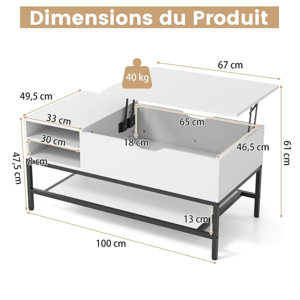 Table Basse Relevable avec Rangement – Design Industriel