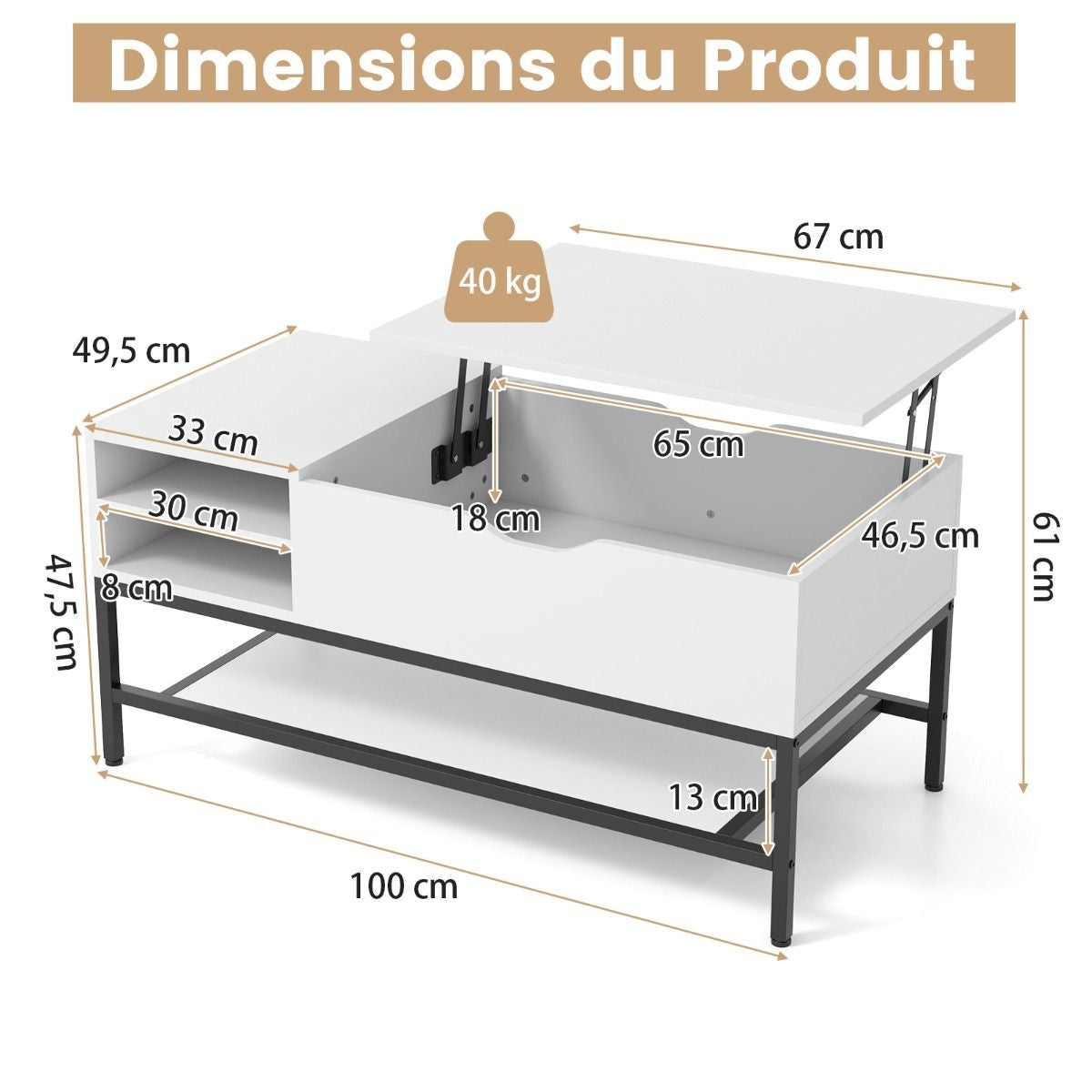 Table Basse Relevable avec Rangement – Design Industriel