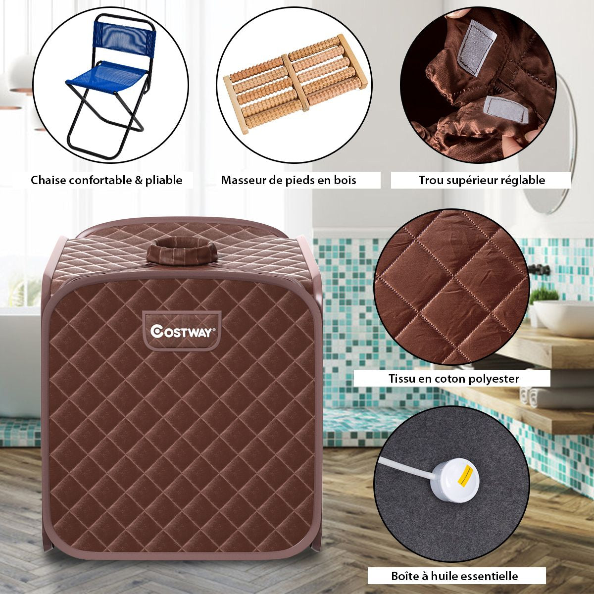 Sauna Spa à Vapeur Portable avec télécommande et accessoires