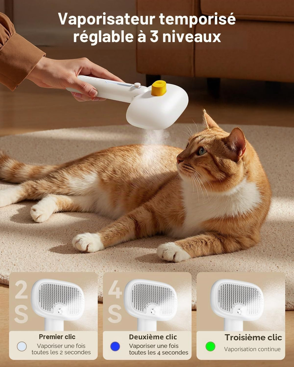 Brosse Vapeur 3-en-1 pour Chat et Chien