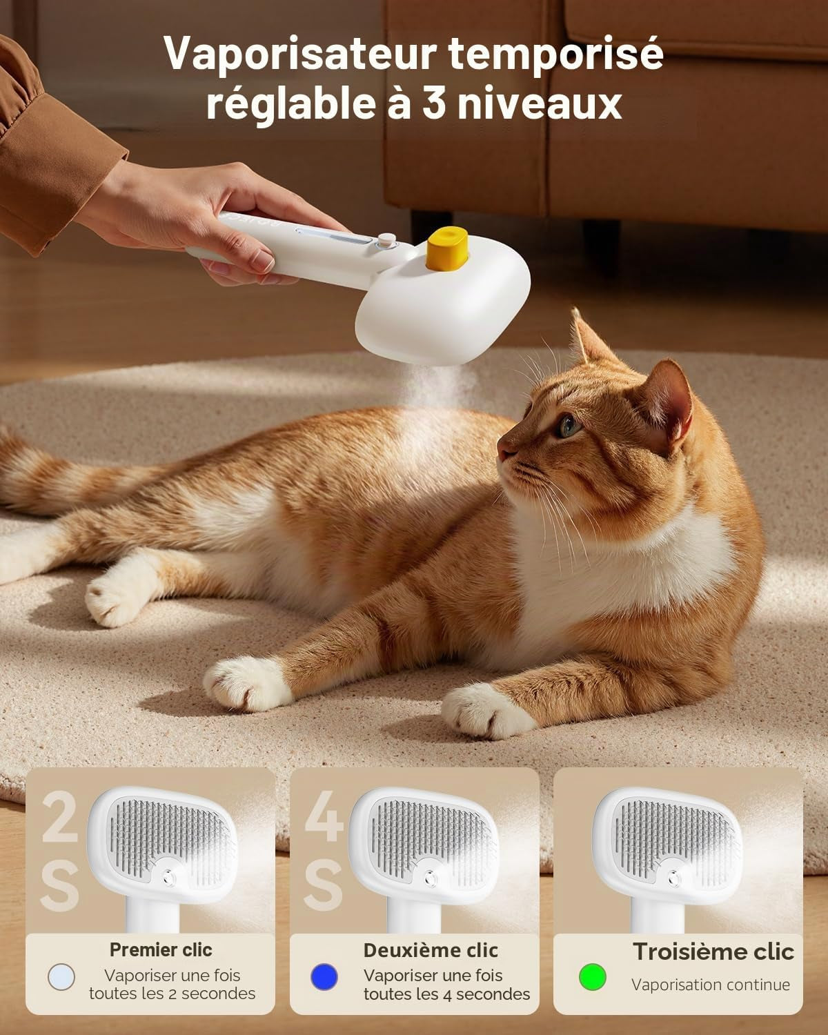 Brosse Vapeur 3-en-1 pour Chat et Chien